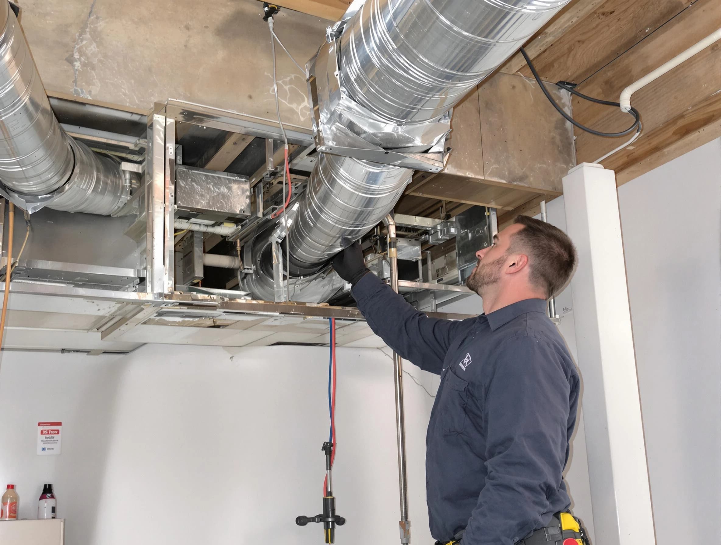 New River Air Duct Cleaning technician performing professional air duct repair using specialized tools in New River