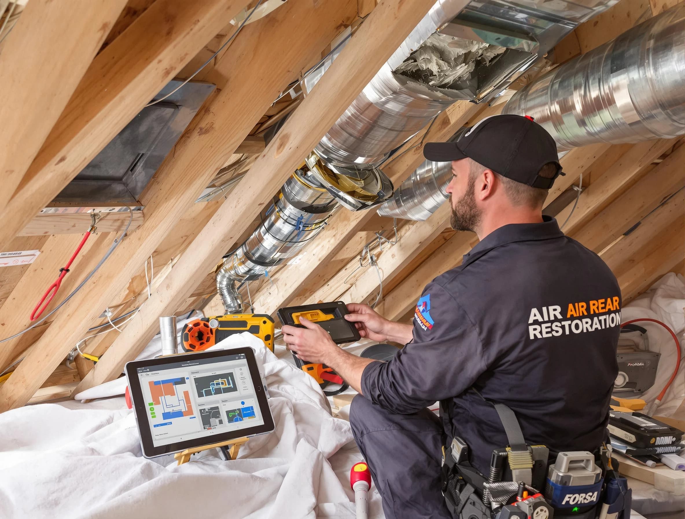 New River Air Duct Cleaning technician performing precise duct repair work in New River