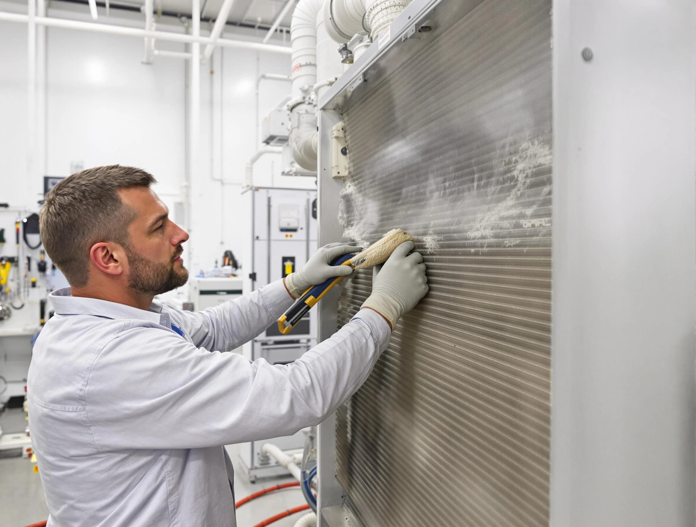 New River Air Duct Cleaning technician performing precision commercial coil cleaning at a New River business