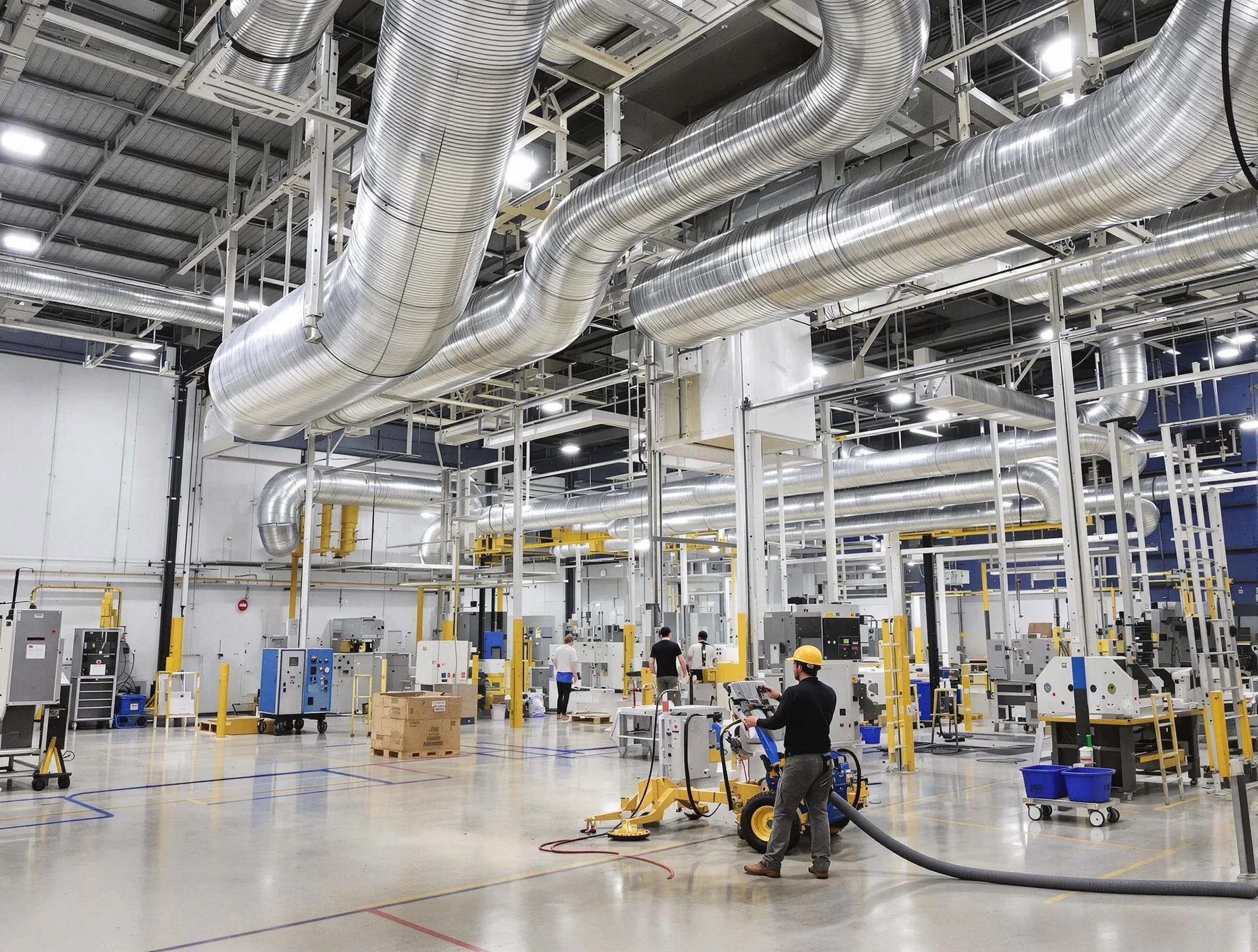 New River Air Duct Cleaning team performing comprehensive industrial duct cleaning at a large facility in New River