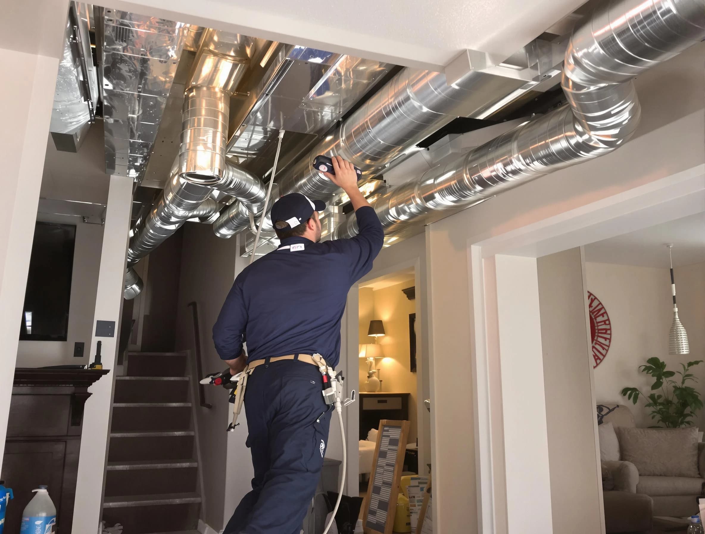New River Air Duct Cleaning expert performing specialized duct cleaning in a mobile home in New River