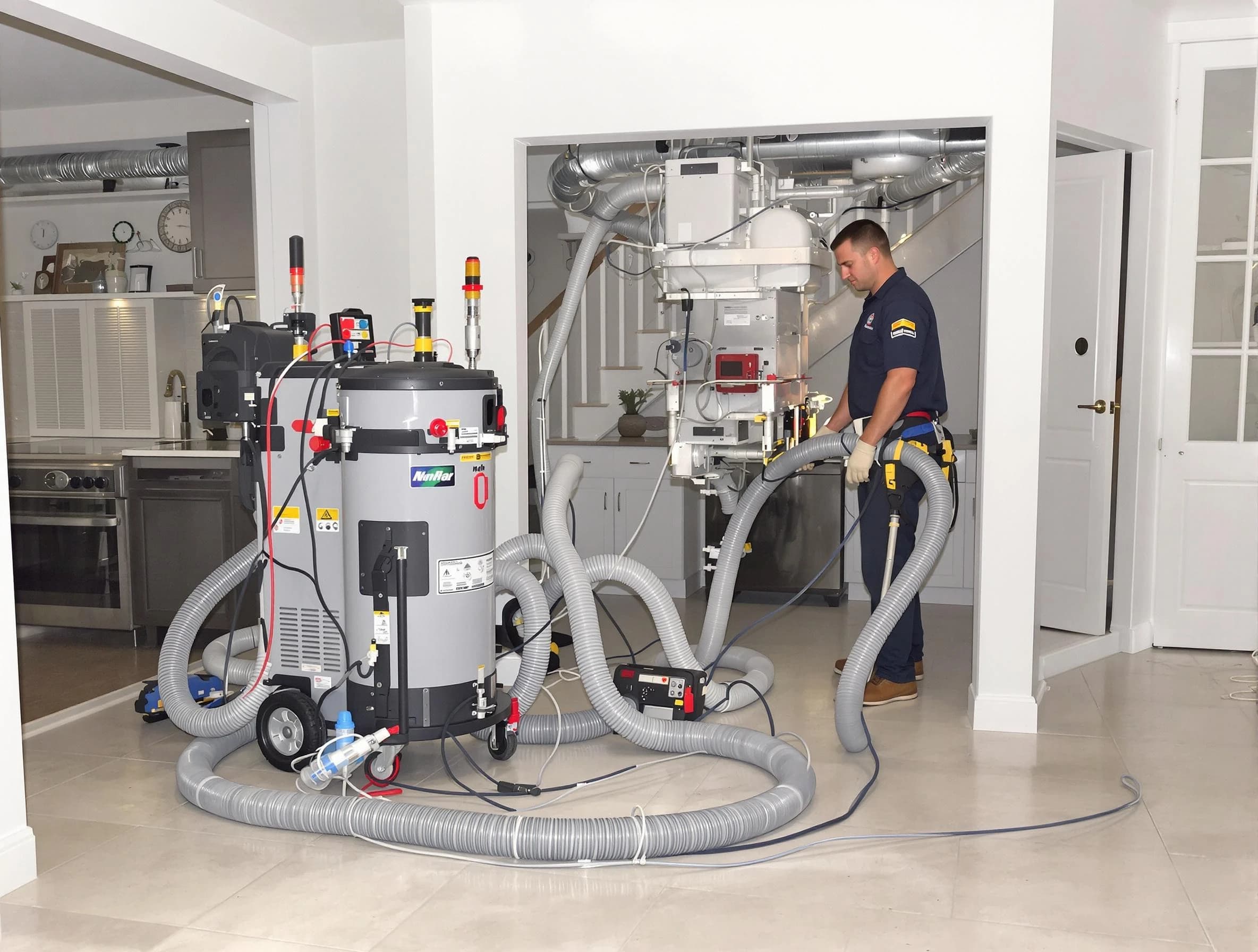 New River Air Duct Cleaning technician operating negative pressure cleaning equipment for thorough duct maintenance in New River