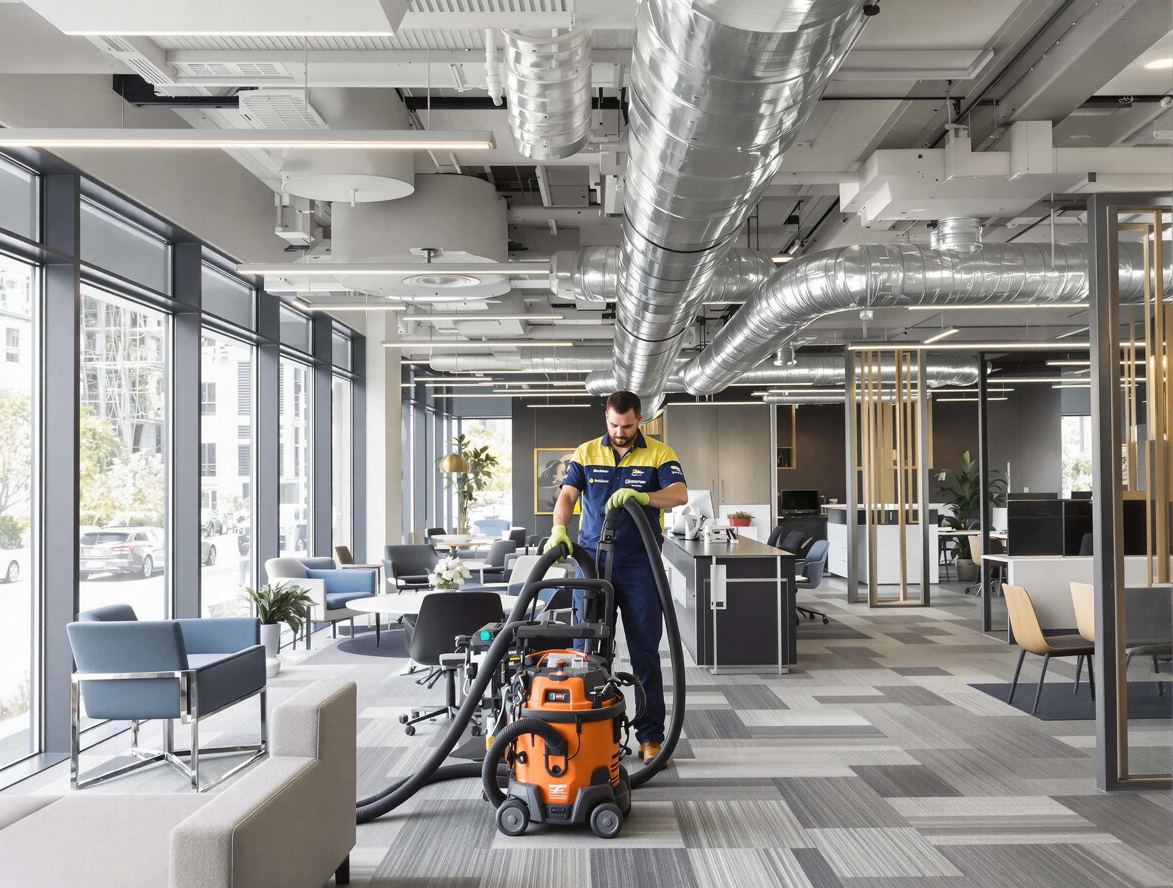 New River Air Duct Cleaning team performing thorough commercial duct cleaning at a New River business center